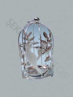 Kuş Kafesi Kuşlu ve Ağaçlı Gümüş