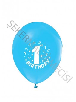 Happy Birthday 1 Yaş Baskılı Balon Mavi 