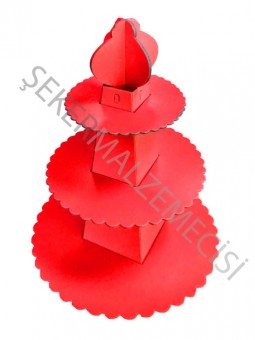 Cupcake Standı Pramit Model Düz Renk Kırmızı