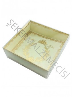 Kutu Karton Asetat Altın Varaklı Krem